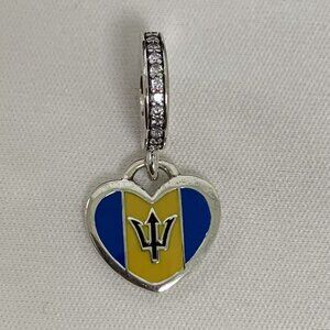 Pandora Barbados Flag Charm Heart Pendant, S925 Silver Jewelry